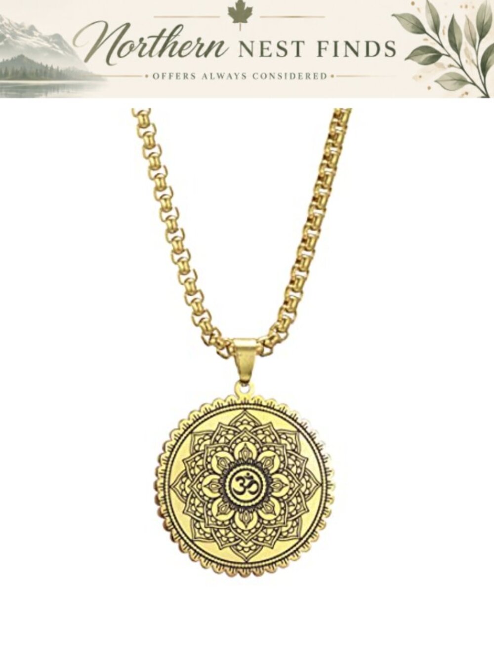 Stainless Steel Mandala Om Aum Necklace 23.62in Spiritual Yoga Pendant